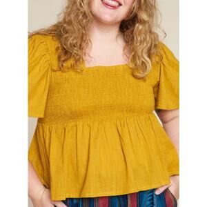 Earthbound Mustard Yellow Top - Size Small, Puff Sleeves